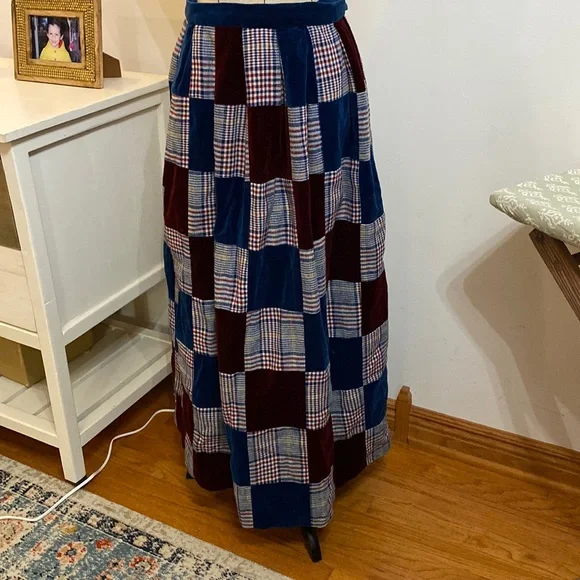 Skirts Vintage Velvet And Plaid Patchwork Skirt Poshmark